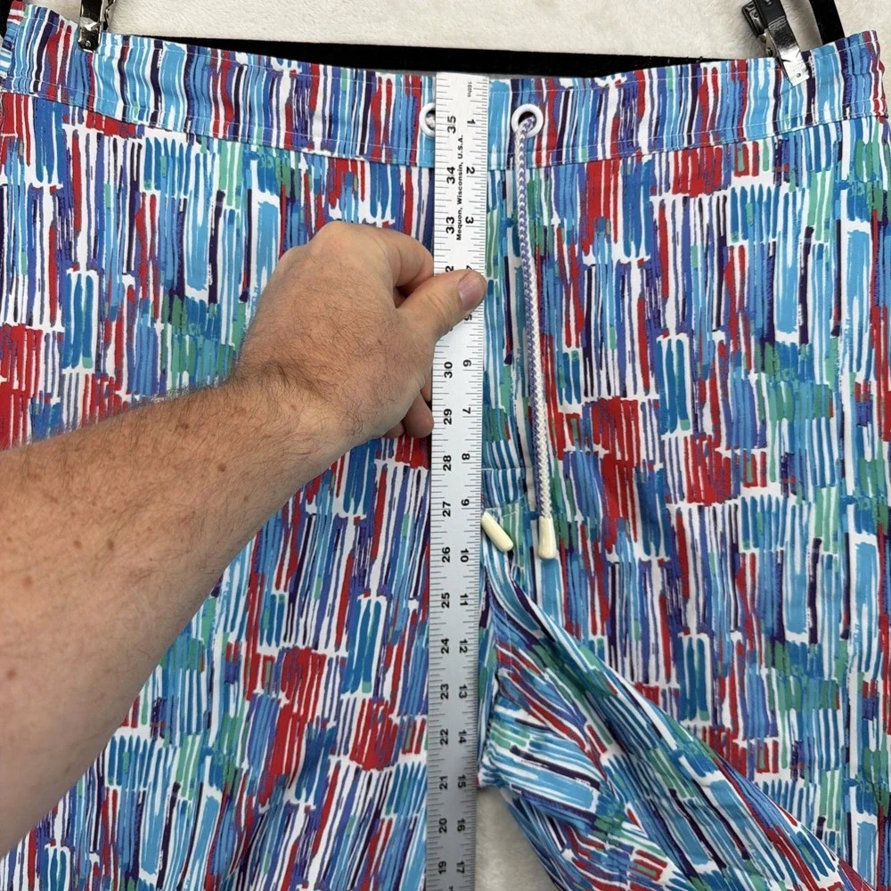 Johnnie-O Swim Trunks Men's XL Multicolor Geometric Lined Elastic Waist Beach